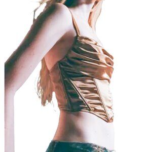 Urban Outfitters Uo Lexi Satin Corset Crop Top in Gold Size M